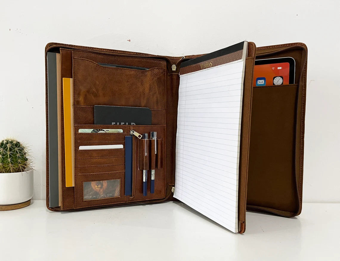 Personalized Leather Portfolio for Men, Custom Name&Logo Leather Padfolio, Business Portfolio with Tablet Holder, Gift for Graduation/Friend Cambodia