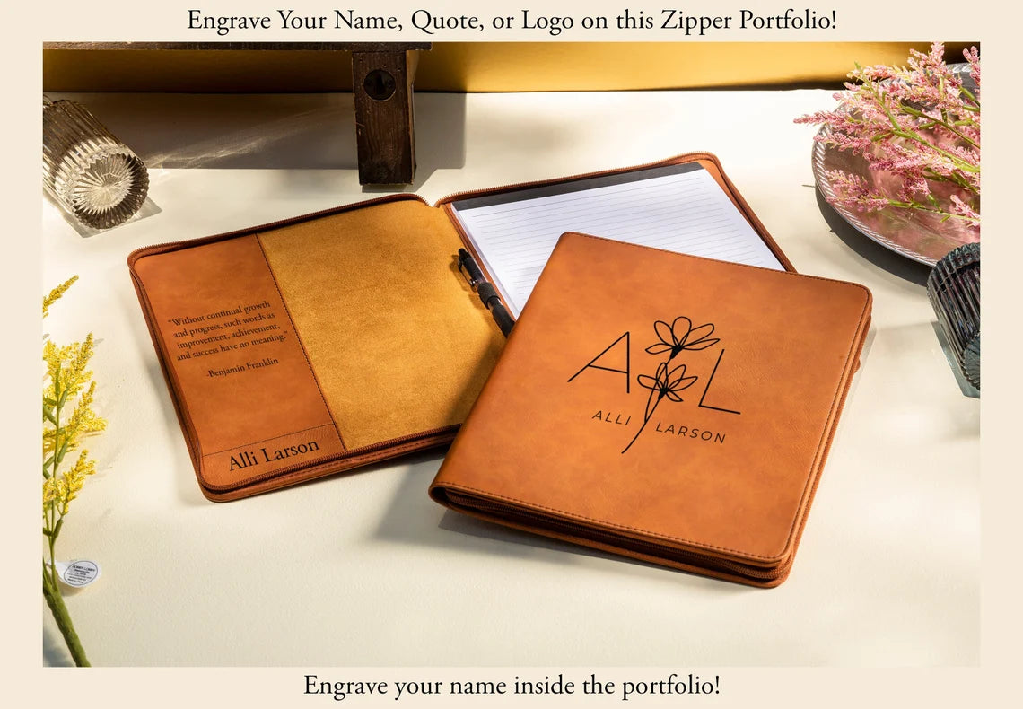 Personalized Refillable Portfolio, Custom Portfolio With Zipper, Custom Leather Portfolio, Personalized Padfolio, Business Gift, Phd Gift Cambodia