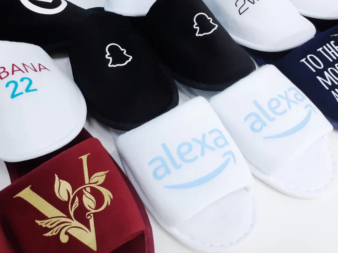 Personalized hotel slippers with your custom small business logo (corporate gifts), branded slippers for employee gifts, open houses, Cambodia