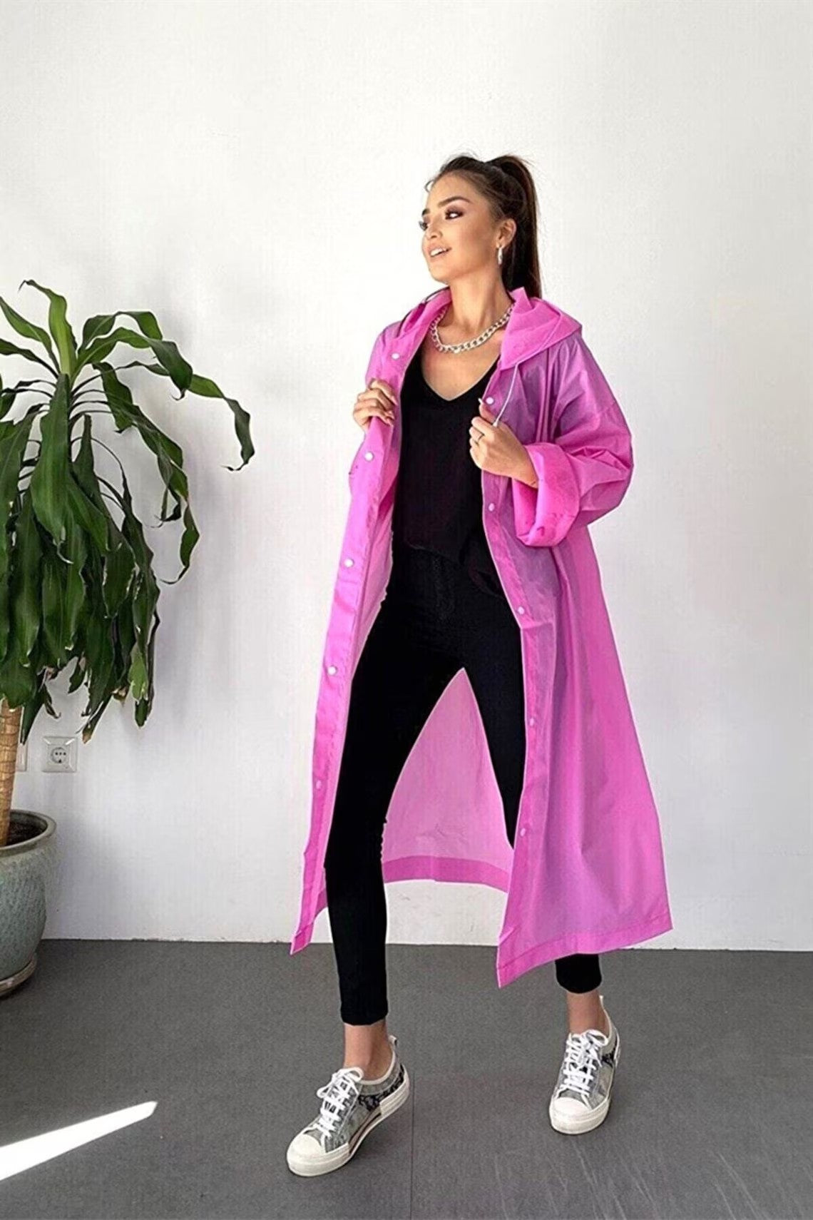 Multiple Color Unisex Long Raincoat  Men's Raincoat Windbreaker With Snap Buttons Women's Rain Coat One Size Fits All