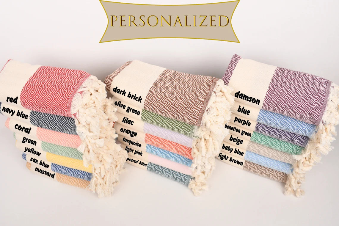 Personalized Wedding Gift, Bachelorette Party Gifts, Turkish Towel Beach, Custom Wedding Gifts, Bridal Shower Favors, Diamond Design Towel, Cambodia