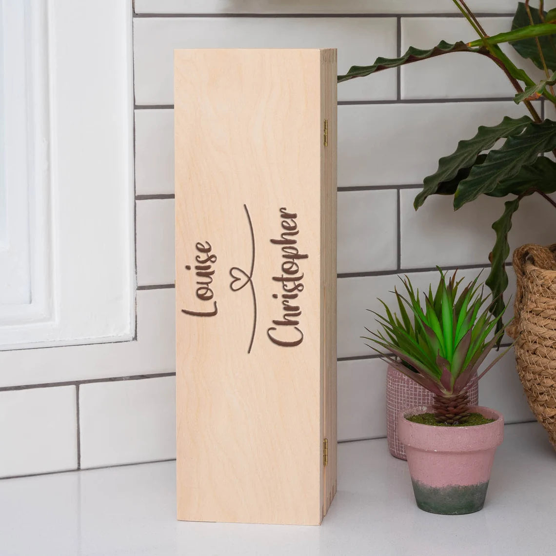 Personalised Heart Loop Wooden Wine Gift Box Gifts Ideas For Birthday Christmas Anniversary Wedding Engagement Red White Lover Cambodia