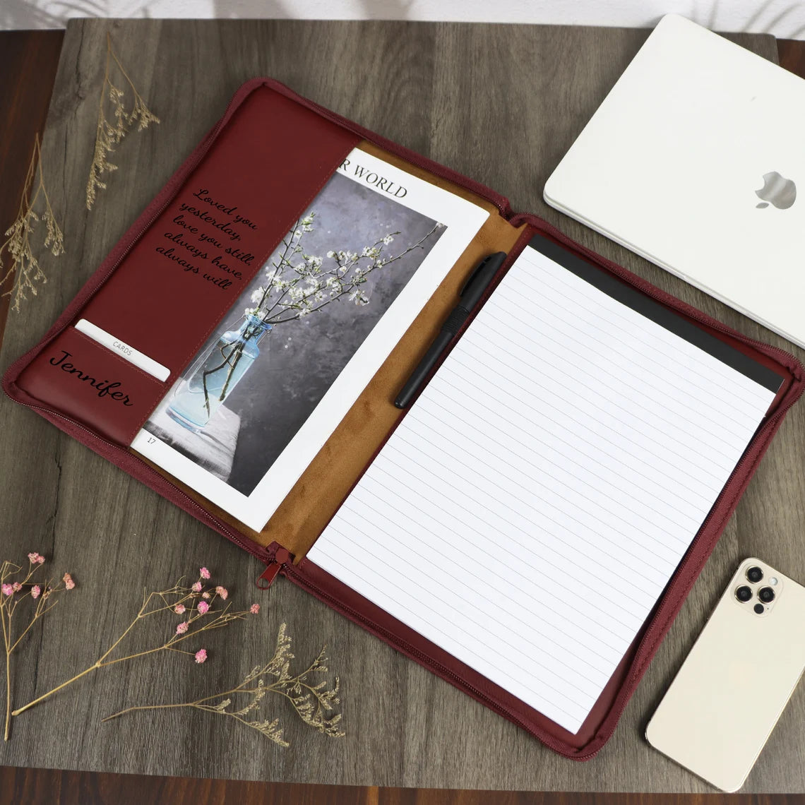 Personalized Refillable Portfolio, Custom Portfolio With Zipper, Custom Leather Portfolio, Personalized Padfolio, Business Gift, Phd Gift Cambodia