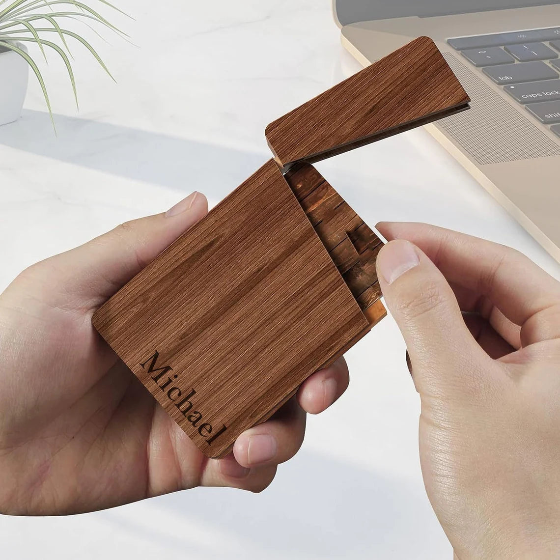 Personalized BUSINESS CARD HOLDER Case Custom Engraved Wood Corporate Gifts for Him Dad Boyfriend Men Her Women Mom Office Birthday Cambodia