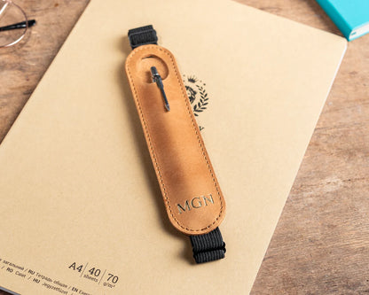 Personalized Leather Pen Holder, Adjustable Band Pen Sleeve Holder for Notebook,Pen Case for Journal, Pencil Sleeve Pouch, Pen Carrying Case Cambodia
