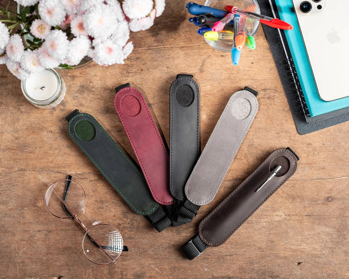 Personalized Leather Pen Holder, Adjustable Band Pen Sleeve Holder for Notebook,Pen Case for Journal, Pencil Sleeve Pouch, Pen Carrying Case Cambodia