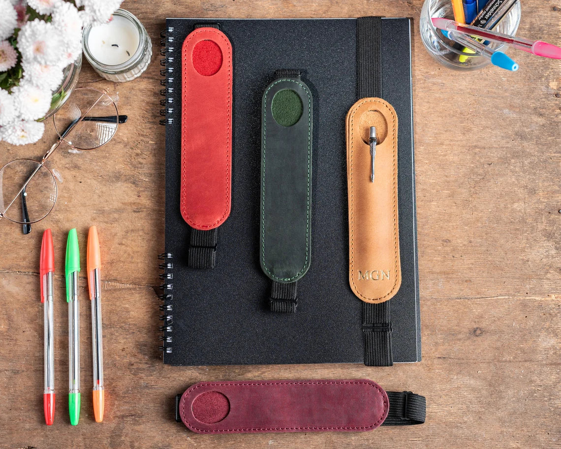 Personalized Leather Pen Holder, Adjustable Band Pen Sleeve Holder for Notebook,Pen Case for Journal, Pencil Sleeve Pouch, Pen Carrying Case Cambodia