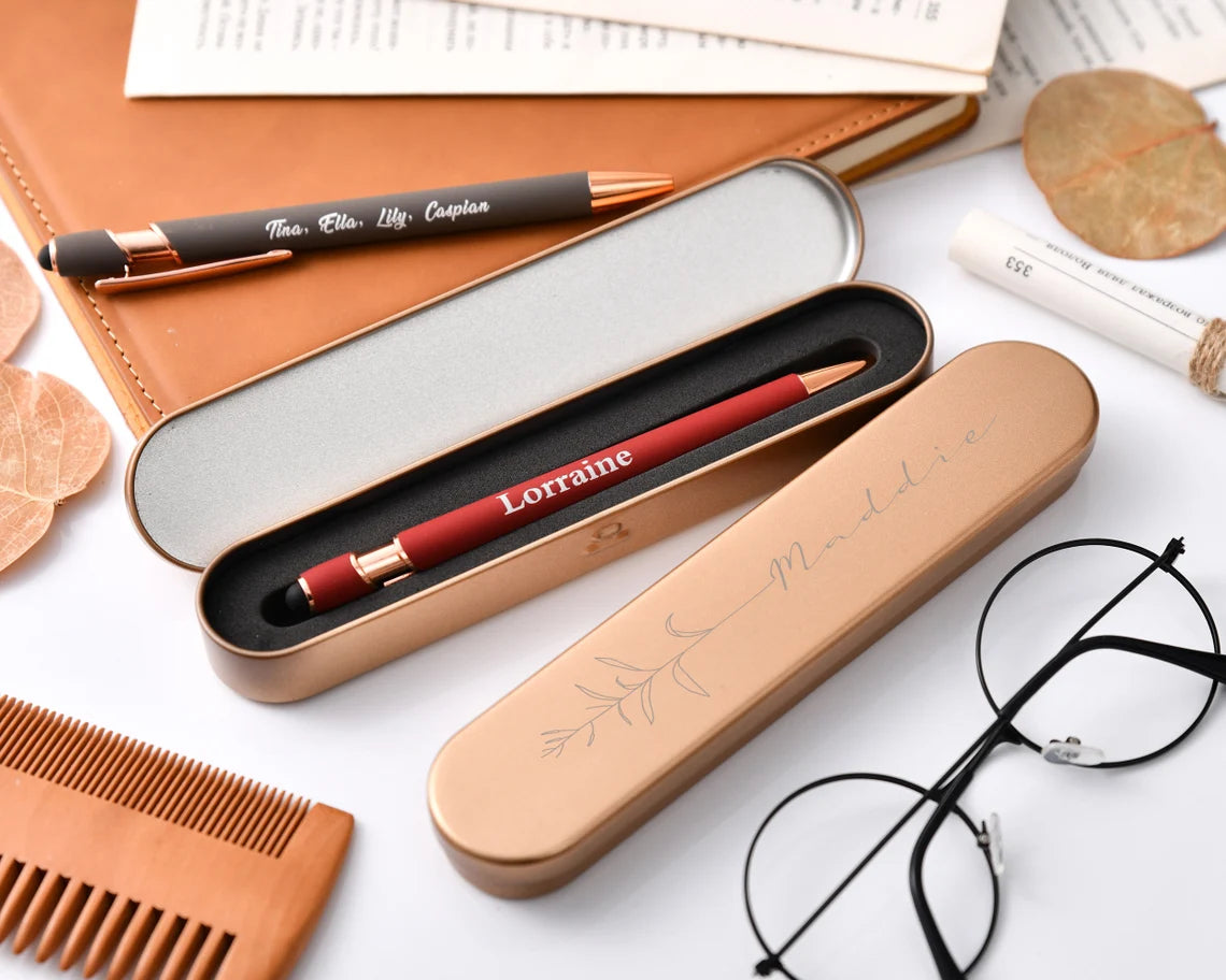 Engraved Rose Gold Pen Set, Personalized Pen Gift for Women, Customized Luxury Ballpoint Pens with Soft-Touch Finish and Gift Box Cambodia