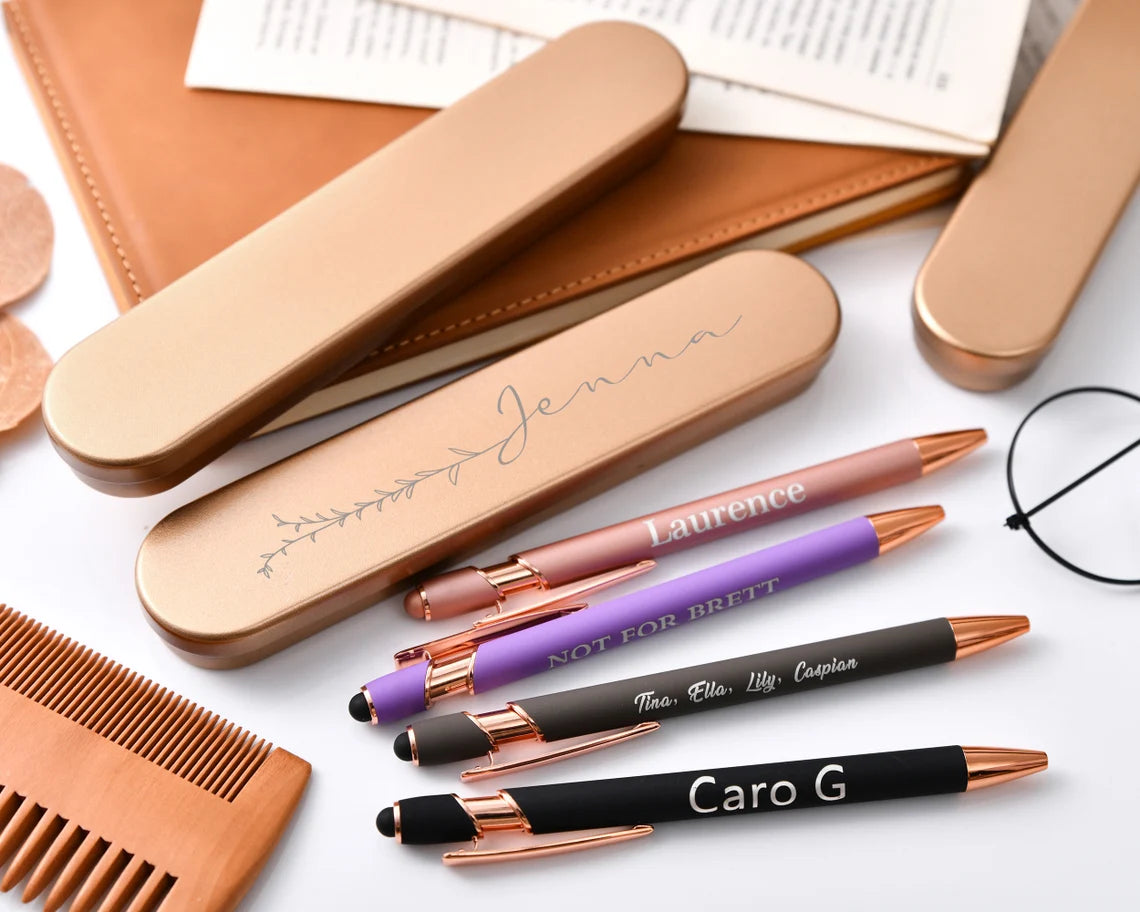 Engraved Rose Gold Pen Set, Personalized Pen Gift for Women, Customized Luxury Ballpoint Pens with Soft-Touch Finish and Gift Box Cambodia