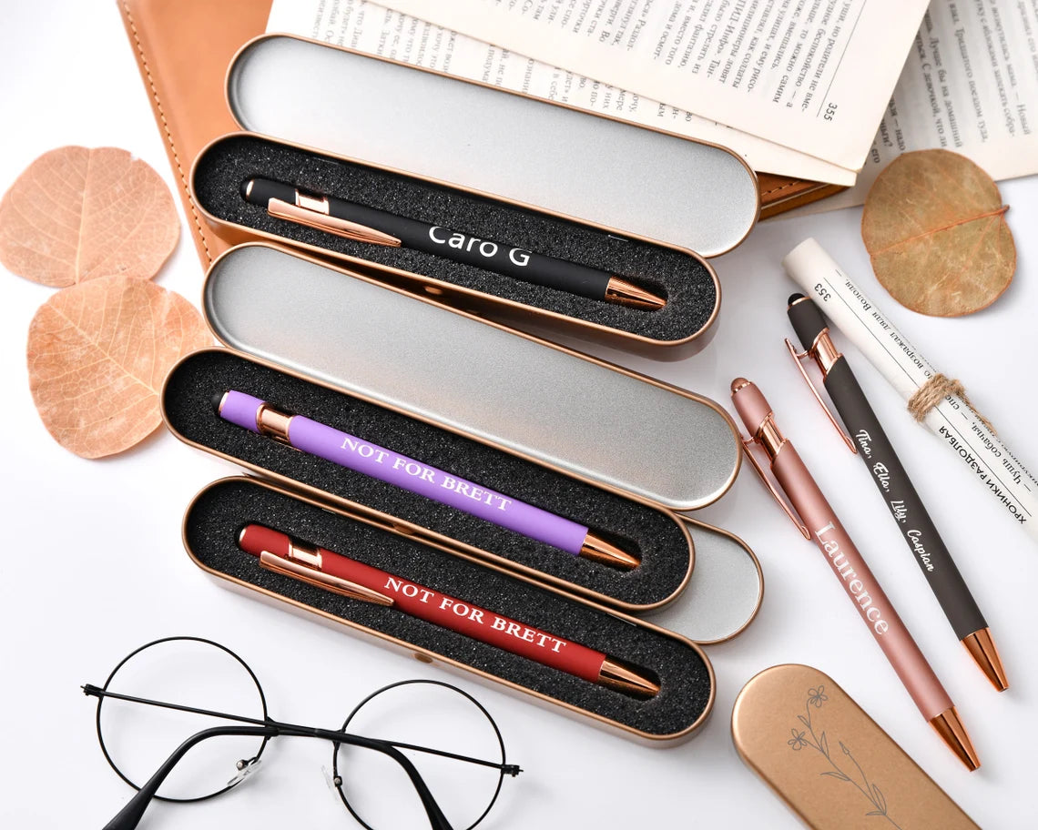 Engraved Rose Gold Pen Set, Personalized Pen Gift for Women, Customized Luxury Ballpoint Pens with Soft-Touch Finish and Gift Box Cambodia