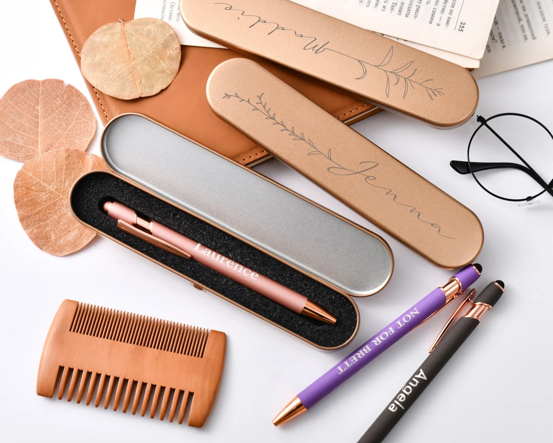 Engraved Rose Gold Pen Set, Personalized Pen Gift for Women, Customized Luxury Ballpoint Pens with Soft-Touch Finish and Gift Box Cambodia