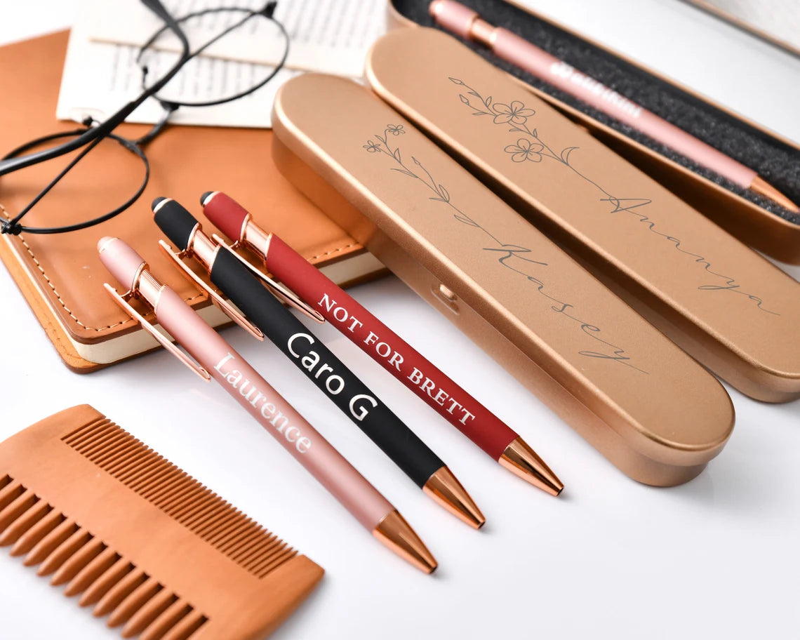 Engraved Rose Gold Pen Set, Personalized Pen Gift for Women, Customized Luxury Ballpoint Pens with Soft-Touch Finish and Gift Box Cambodia