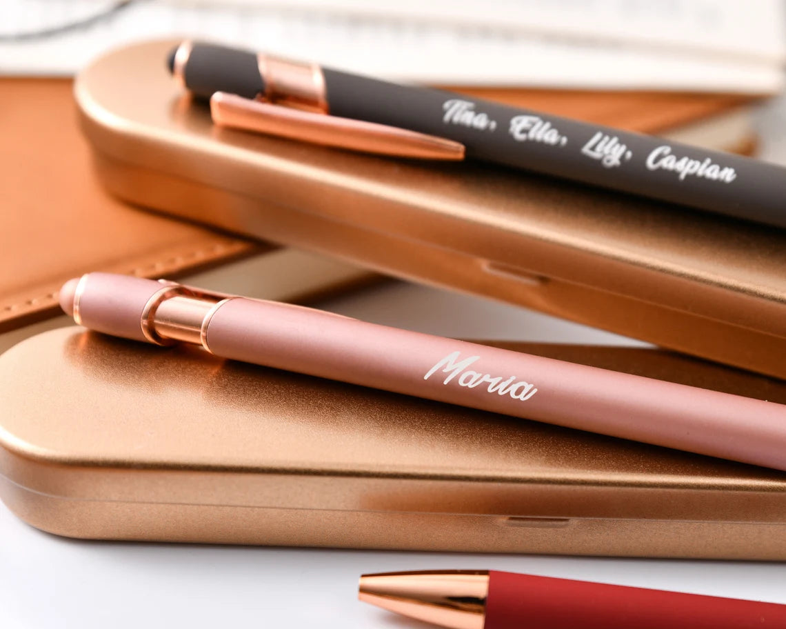Engraved Rose Gold Pen Set, Personalized Pen Gift for Women, Customized Luxury Ballpoint Pens with Soft-Touch Finish and Gift Box Cambodia