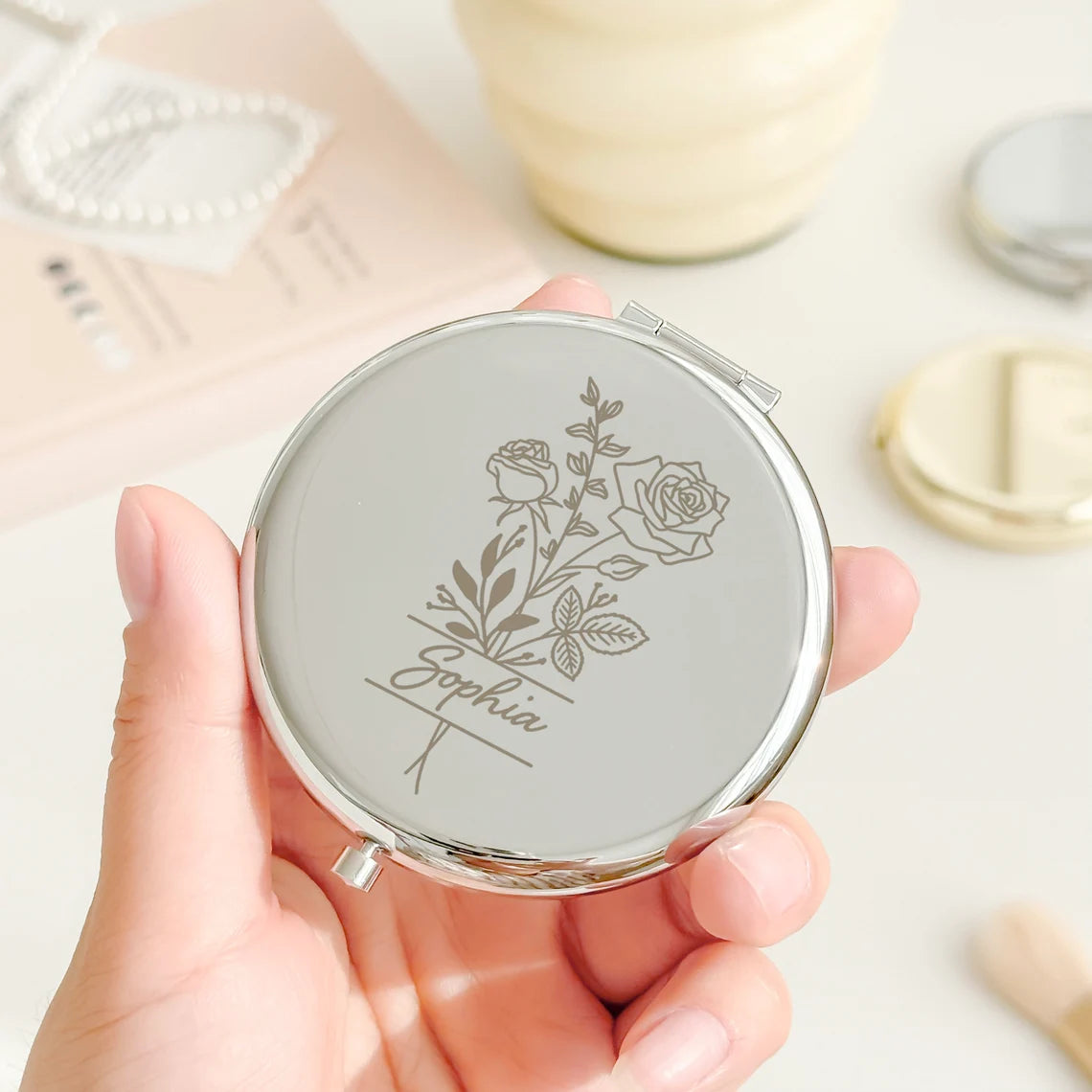 Personalized Compact Mirror, Custom Name Gift, Bridesmaid Gifts,wedding gift, Bridal Shower Gifts, Wedding Gifts, Engraved Pocket Mirror for Mother Cambodia