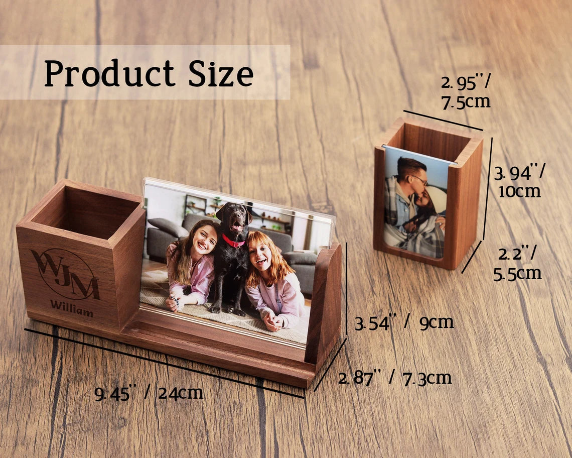 Personalized Pen Holder With Photo Frame - Pen Holder With Phone Stand, Wood Desk Organizer, Custom Office Gifts, Father's Day Gifts Cambodia