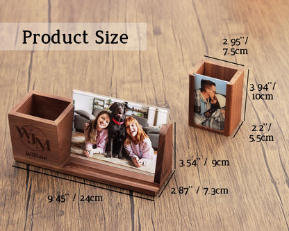 Personalized Pen Holder With Photo Frame - Pen Holder With Phone Stand, Wood Desk Organizer, Custom Office Gifts, Father's Day Gifts Cambodia