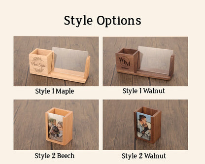 Personalized Pen Holder With Photo Frame - Pen Holder With Phone Stand, Wood Desk Organizer, Custom Office Gifts, Father's Day Gifts Cambodia