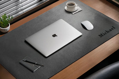 Personalised Vegan Leather Desk Mat with Cork Anti Slip Backing / Water Resistant Computer Pad / Office Desk Mat / Corporate Gift