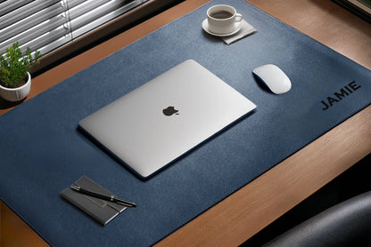 Personalised Vegan Leather Desk Mat with Cork Anti Slip Backing / Water Resistant Computer Pad / Office Desk Mat / Corporate Gift